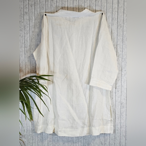 Soft Surroundings XL White Linen Embroidered Tunic w/ Rainbow Knotted Buttons - Picture 2 of 2